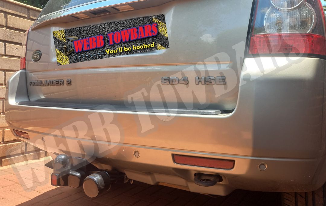 Land Rover Freelander 2 equipped with a high-quality standard towbar, expertly manufactured and installed by Webb Towbars in Gauteng, South Africa – built for strength and performance.