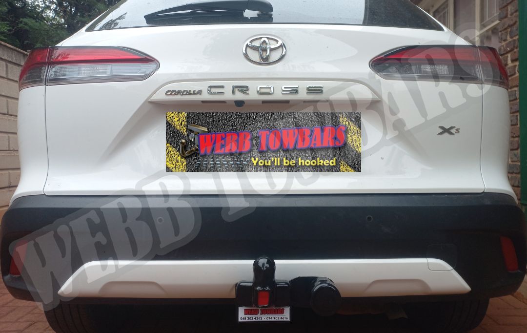 Toyota Corolla Cross fitted with a Standard Towbar, professionally manufactured and installed by Webb Towbars in Gauteng, South Africa – built for reliable towing performance.