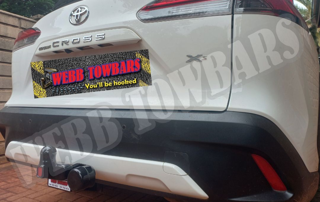 Toyota Corolla Cross fitted with a Standard Towbar, professionally manufactured and installed by Webb Towbars in Gauteng, South Africa – built for reliable towing performance.