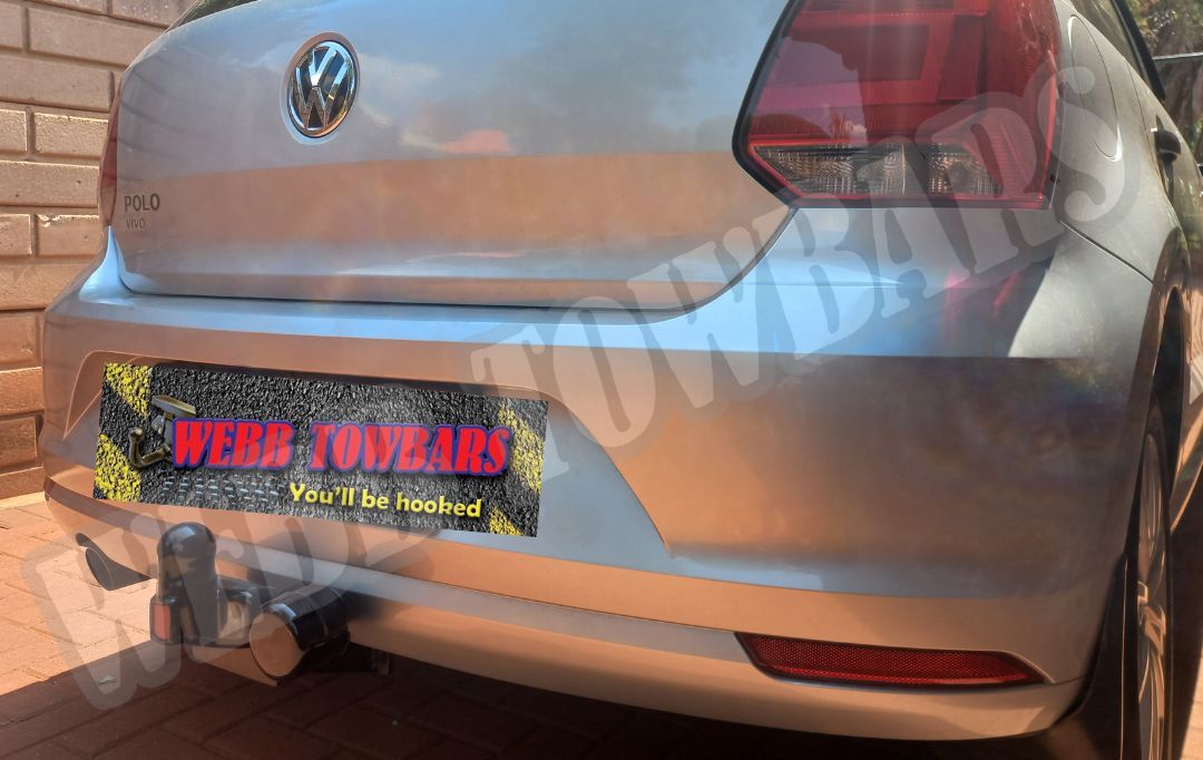 Volkswagen Polo Vivo Hatchback equipped with a Standard Towbar, expertly manufactured and installed by Webb Towbars in Gauteng, South Africa for dependable towing solutions.