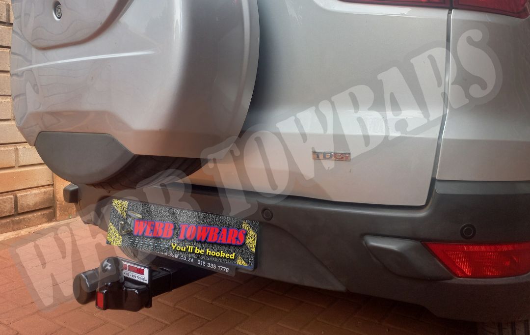 Ford EcoSport equipped with a standard towbar, professionally manufactured and installed by Webb Towbars in Gauteng, South Africa for reliable towing performance.