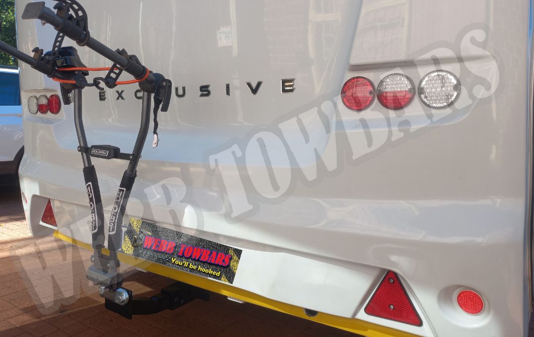 Jurgens Exclusive Caravan standard towbar with bicycle rack expertly manufactured and fitted by Webb Towbars in Gauteng, South Africa for versatile towing and bike transport