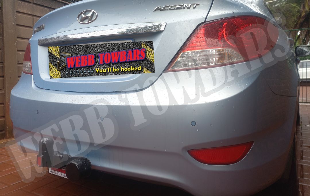 Hyundai Accent Sedan equipped with a custom standard towbar by Webb Towbars in Gauteng, South Africa – perfect for reliable everyday towing