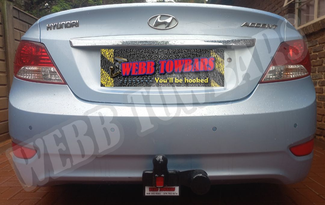 Hyundai Accent Sedan equipped with a custom standard towbar by Webb Towbars in Gauteng, South Africa – perfect for reliable everyday towing