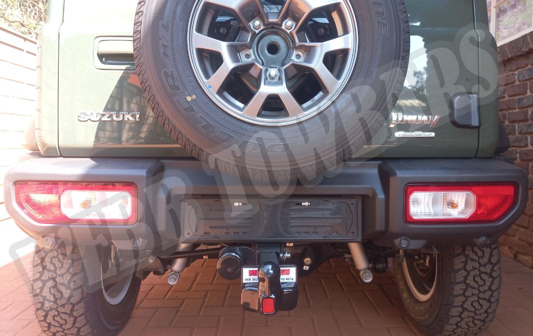 Suzuki Jimny fitted with a detachable towbar by Webb Towbars in Gauteng, South Africa – custom manufactured for off-road versatility and easy towing.