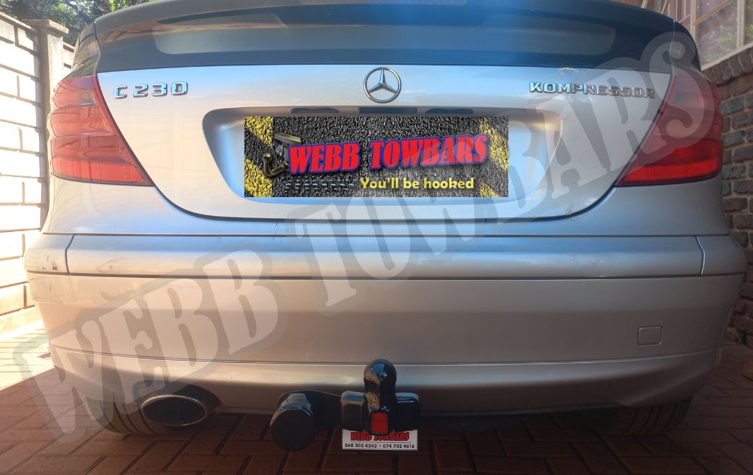 Mercedes Benz C230 Coupe Kompressor fitted with a precision-engineered standard towbar by Webb Towbars in Gauteng, South Africa – stylish, strong, and seamlessly integrated for reliable towing performance.
