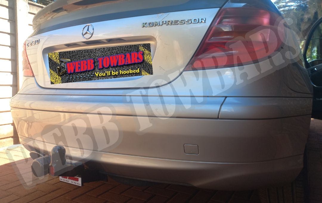 Mercedes Benz C230 Coupe Kompressor fitted with a precision-engineered standard towbar by Webb Towbars in Gauteng, South Africa – stylish, strong, and seamlessly integrated for reliable towing performance.