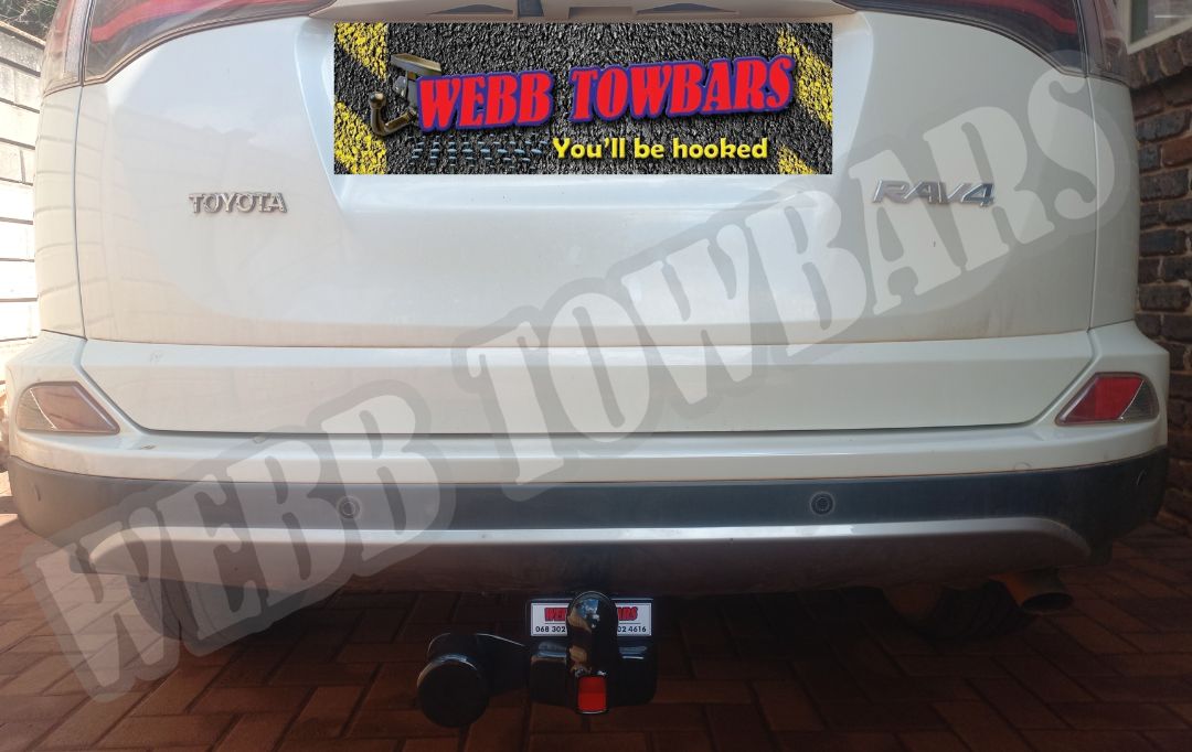 Toyota Rav4 equipped with a standard towbar manufactured and professionally fitted by Webb Towbars in Gauteng, South Africa – built for safety, strength, and seamless towing.