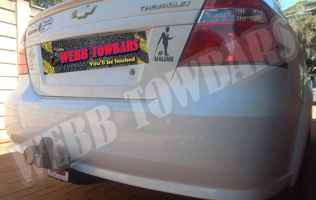 Chevrolet Aveo Sedan fitted with standard towbar by Webb Towbars in Gauteng, South Africa – durable towing solution professionally installed