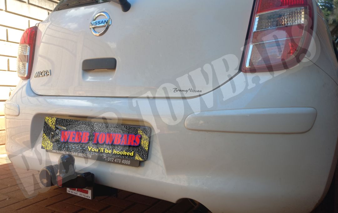 Nissan Micra fitted with a precision-engineered standard towbar by Webb Towbars in Gauteng, South Africa – durable and seamless towbar installation for compact vehicles.