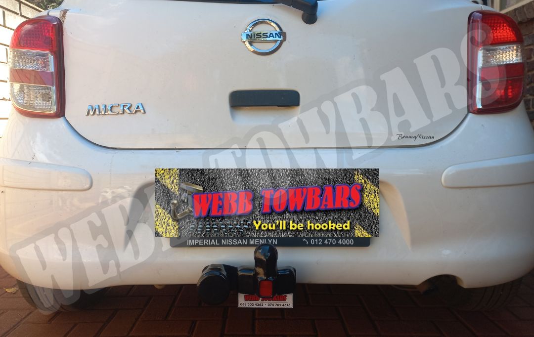 Nissan Micra fitted with a precision-engineered standard towbar by Webb Towbars in Gauteng, South Africa – durable and seamless towbar installation for compact vehicles.