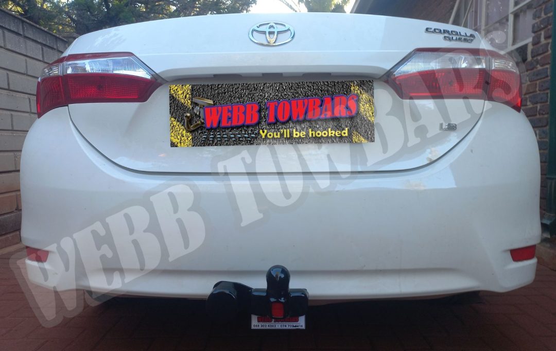 Toyota Corolla Quest fitted with a Standard Towbar by Webb Towbars in Gauteng – durable, professional towbar installation for safe and reliable towing in South Africa
