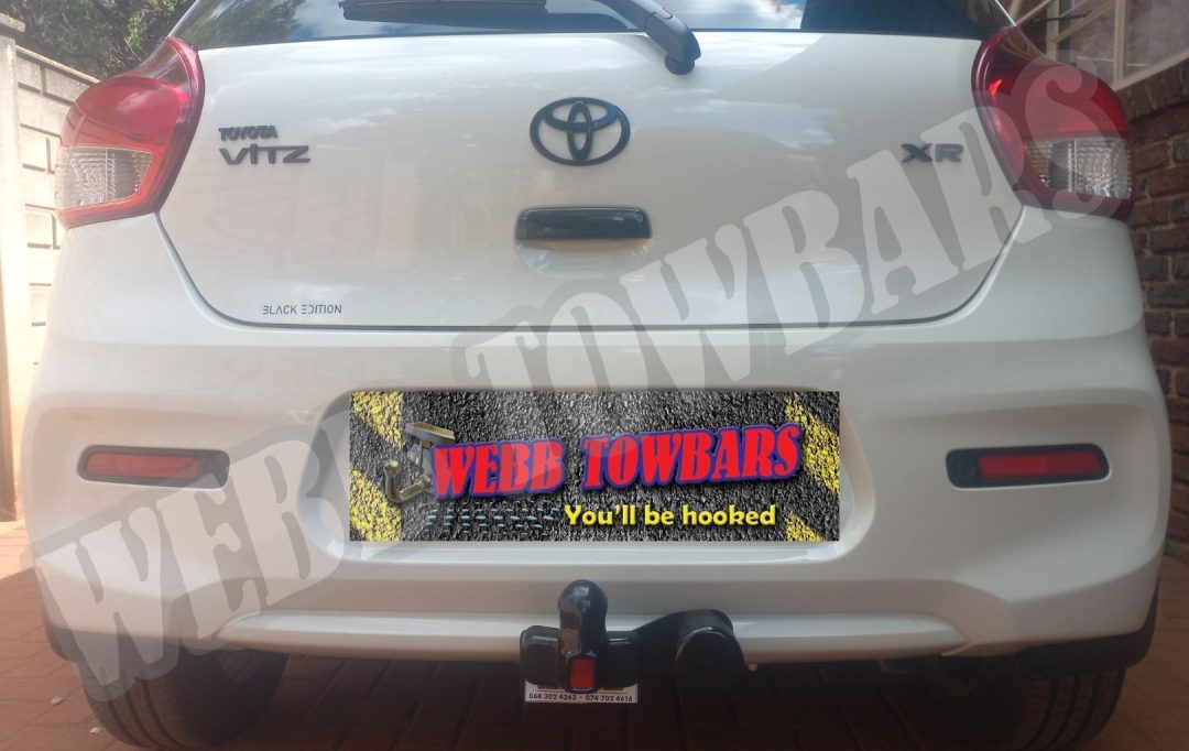 Toyota Vitz fitted with standard towbar by Webb Towbars in Gauteng, South Africa – custom-manufactured for secure towing and expert installation