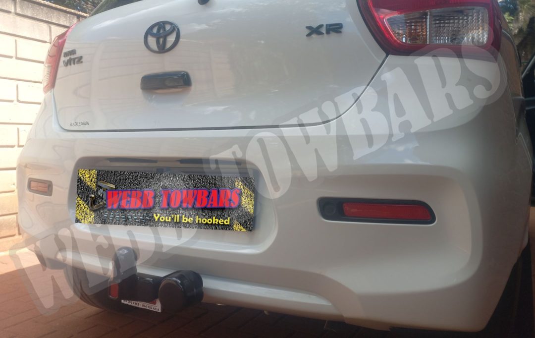 Toyota Vitz fitted with standard towbar by Webb Towbars in Gauteng, South Africa – custom-manufactured for secure towing and expert installation