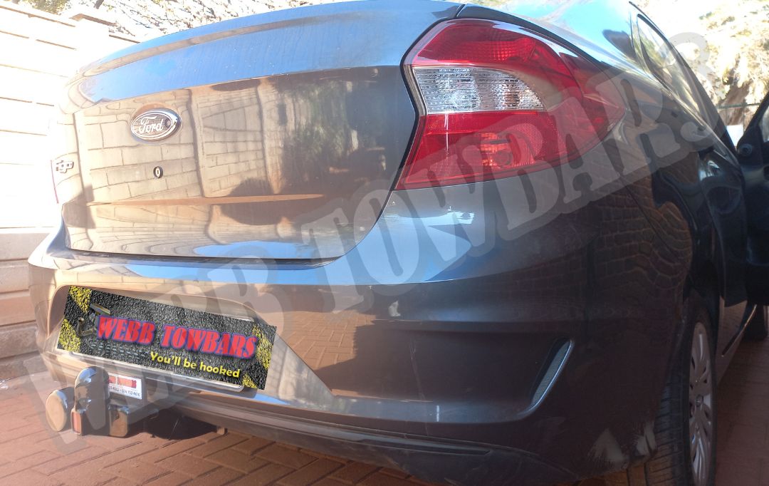 Ford Figo Sedan fitted with a custom standard towbar by Webb Towbars in Gauteng, South Africa – expert manufacturing and professional installation.