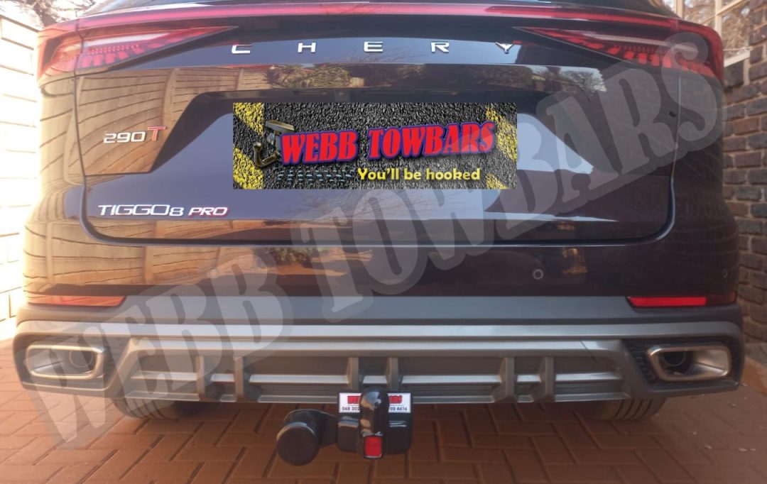 Chery Tiggo8 Pro Standard Towbar manufactured and professionally fitted by Webb Towbars in Meyerton, Gauteng, South Africa – durable, high-quality towbar installation.