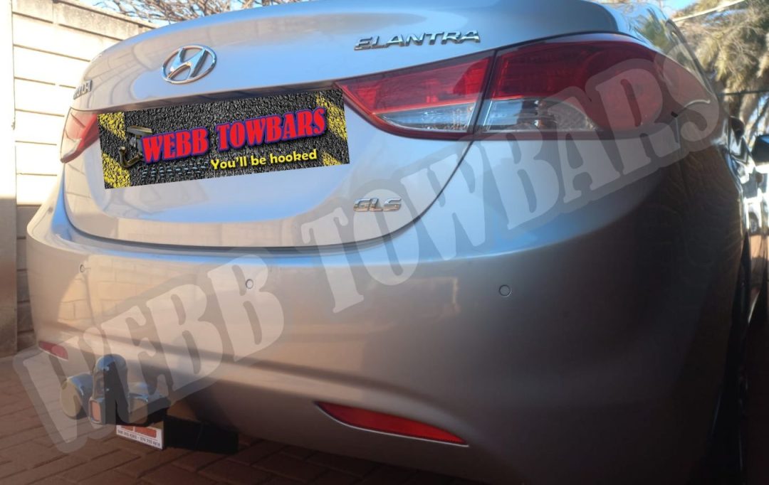Hyundai Elantra fitted with custom standard towbar by Webb Towbars in Meyerton, Gauteng – professional installation for everyday towing needs.