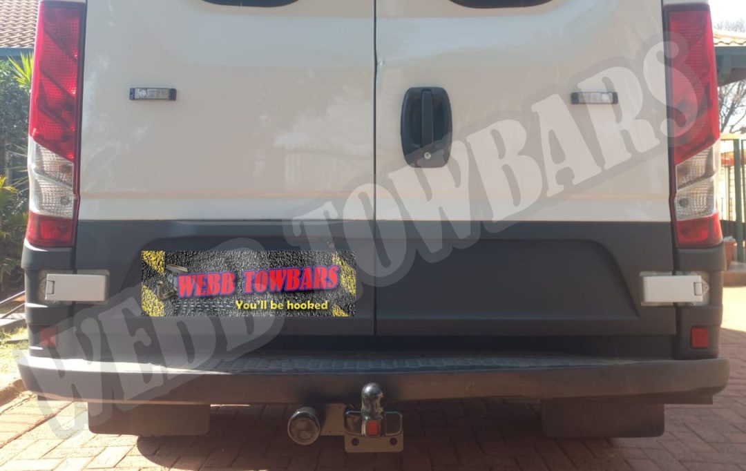 Iveco Daily fitted with custom standard towbar by Webb Towbars in Meyerton Gauteng, expert towbar installation for commercial vans in South Africa