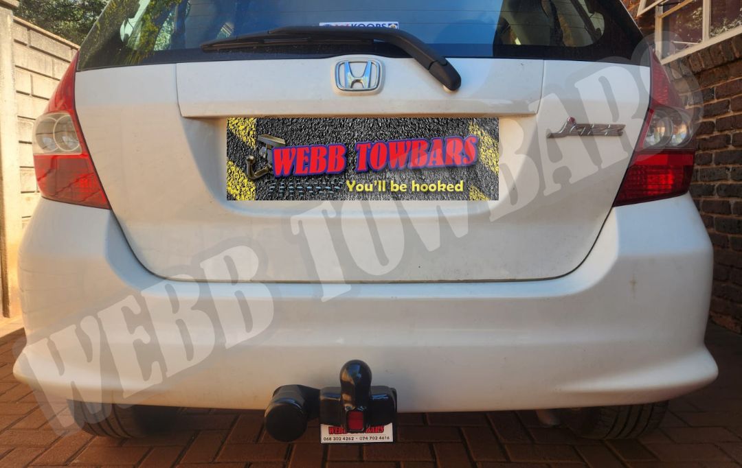 Webb Towbars Honda Jazz standard towbar professionally installed in Gauteng South Africa for compact hatchback towing, bicycle racks, light trailer transport, family outings, and everyday practicality