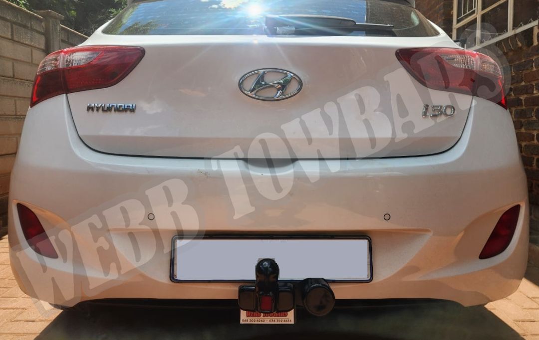 Webb Towbars Hyundai i30 standard towbar professionally installed in Gauteng South Africa for hatchback towing, bicycle rack transport, light trailers, family travel, and everyday driving convenience