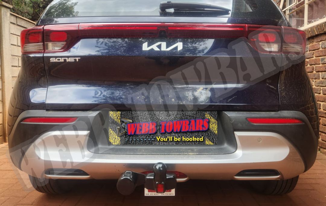 Webb Towbars Kia Sonet standard towbar professionally installed in Gauteng South Africa for compact SUV towing, bicycle rack transport, light trailer hauling, family road trips, and everyday driving versatility