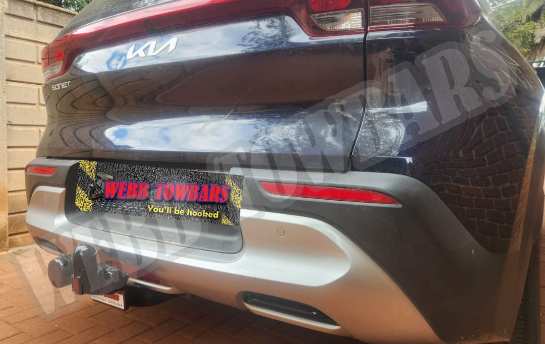 Webb Towbars Kia Sonet standard towbar professionally installed in Gauteng South Africa for compact SUV towing, bicycle rack transport, light trailer hauling, family road trips, and everyday driving versatility