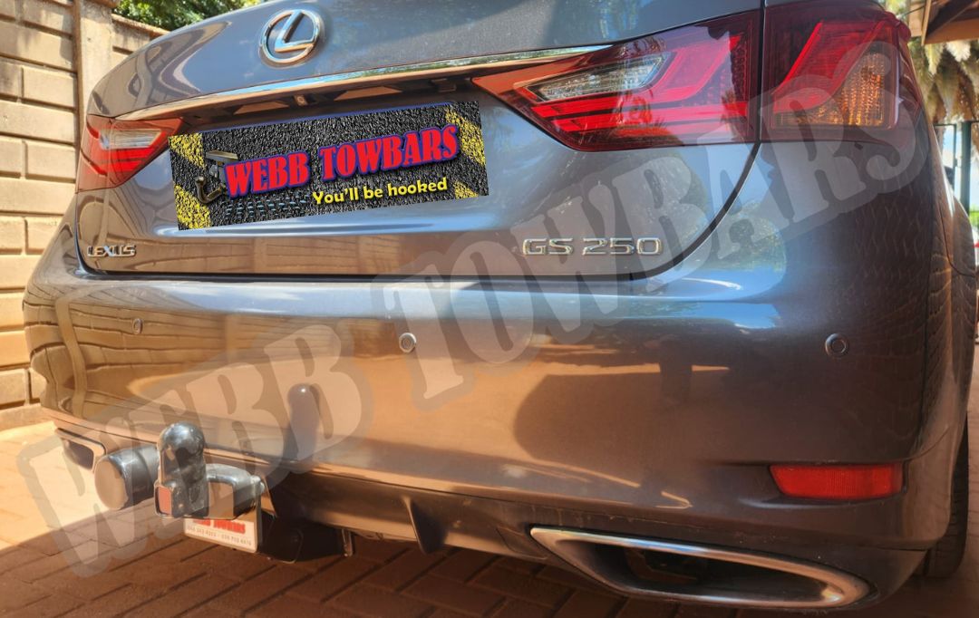 Webb Towbars Lexus GS250 standard towbar custom manufactured and professionally fitted in Gauteng South Africa for premium sedan towing, bike rack compatibility, and everyday practicality
