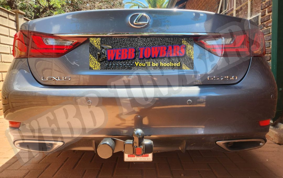Webb Towbars Lexus GS250 standard towbar custom manufactured and professionally fitted in Gauteng South Africa for premium sedan towing, bike rack compatibility, and everyday practicality