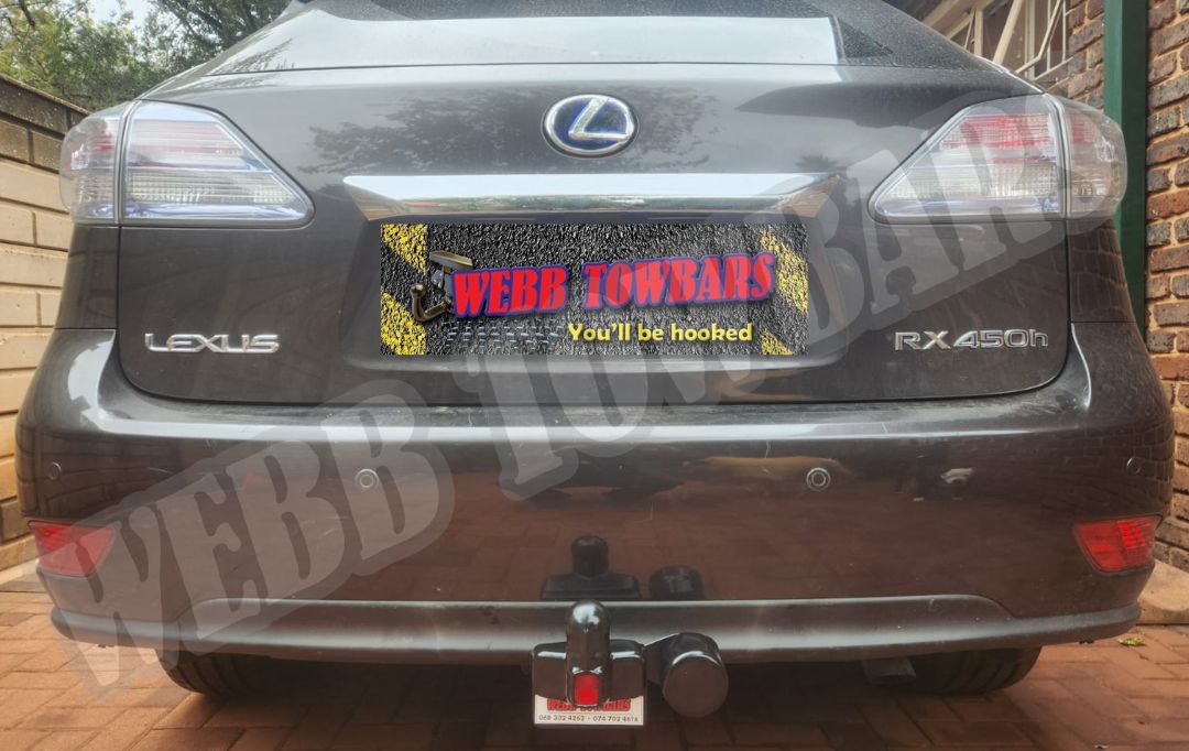 Webb Towbars Lexus RX450h standard towbar professionally installed in Gauteng South Africa for luxury hybrid SUV towing, bicycle rack transport, light trailer towing, caravan adventures, and premium travel