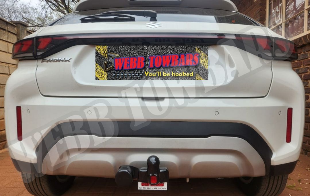 Webb Towbars - Suzuki Fronx - Standard Towbar professionally installed by Webb Towbars in Gauteng, South Africa. Vehicle-specific standard towbar fitted to the Suzuki Fronx, adding practical towing versatility while maintaining a neat finish that complements the compact crossover’s bold styling, elevated stance and modern everyday design. Suitable for approved applications including light trailers, luggage trailers, bicycle racks and recreational equipment within the Suzuki Fronx’s specified towing limits, this robust towbar provides a secure precision fit, durable corrosion-resistant finish and dependable long-term performance. Professionally installed by Webb Towbars, this Suzuki Fronx standard towbar adds valuable functionality for daily driving, family outings, road trips, weekend getaways and recreational adventures throughout Gauteng and South Africa.